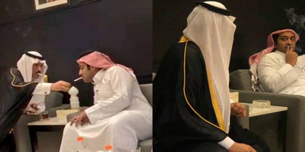 سفير سعودي يشعل سيجارة لشيخ قطري