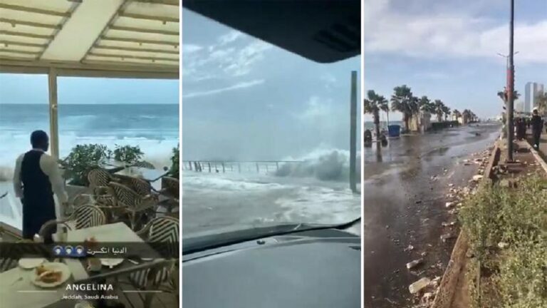 الأمواج ترتفع في كورنيش جدة