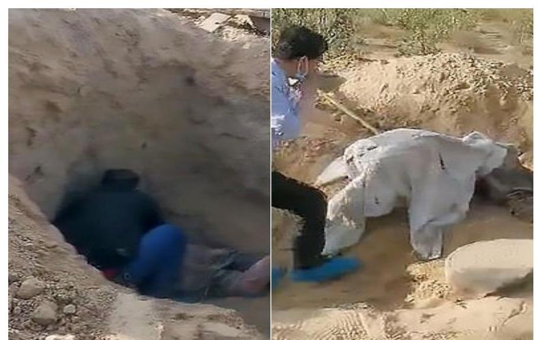 رجل يدفن والدته في قبر مهجور 