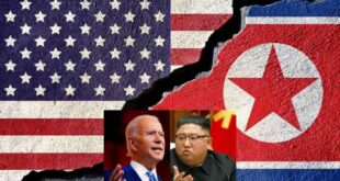 علم كوريا الشمالية والولايات المتحدة ورئيس البلدين